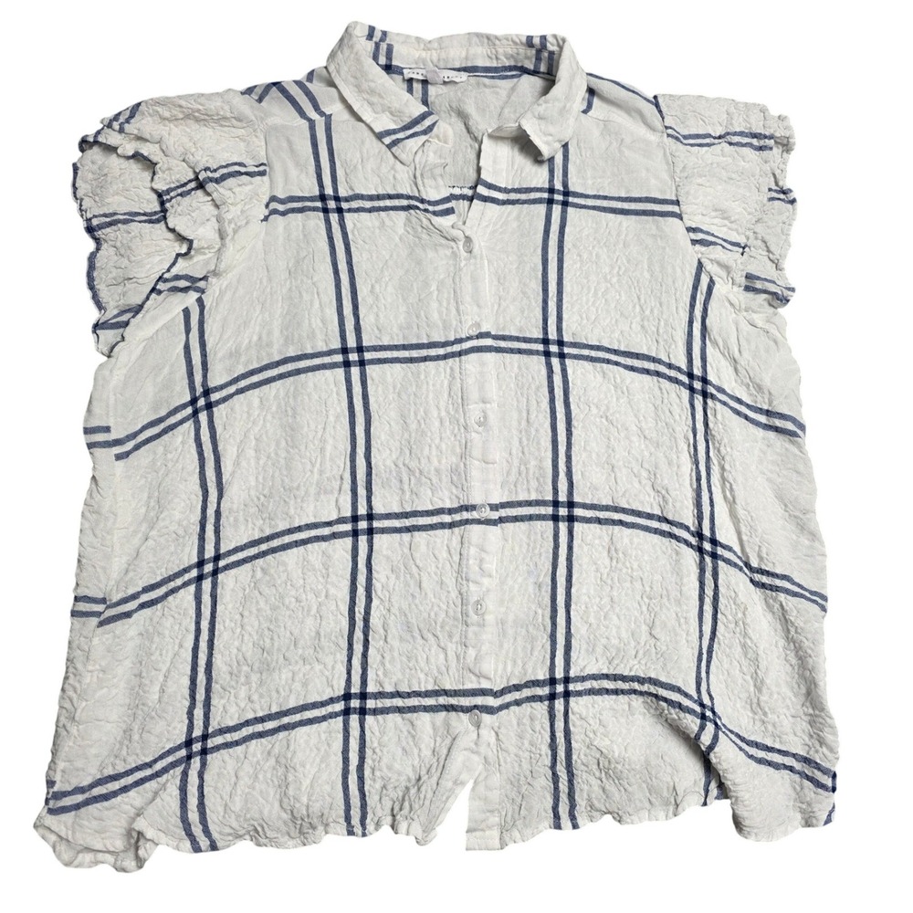 Jane + Delancey Gauze Button Up Top Women's Size 2X White Navy Plaid Collared